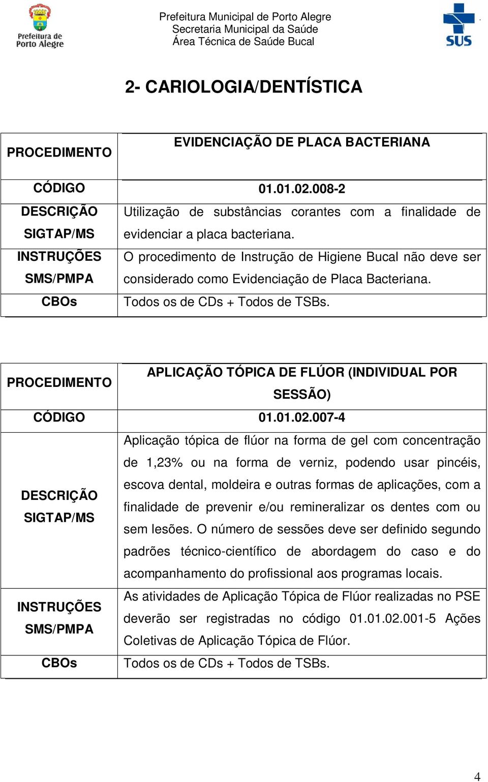 APLICAÇÃO TÓPICA DE FLÚOR (INDIVIDUAL POR SESSÃO) CÓDIGO 01.01.02.