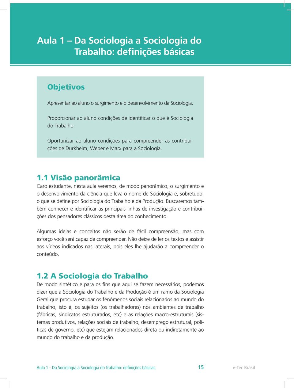 1 Visão panorâmica Caro estudante, nesta aula veremos, de modo panorâmico, o surgimento e o desenvolvimento da ciência que leva o nome de Sociologia e, sobretudo, o que se define por Sociologia do