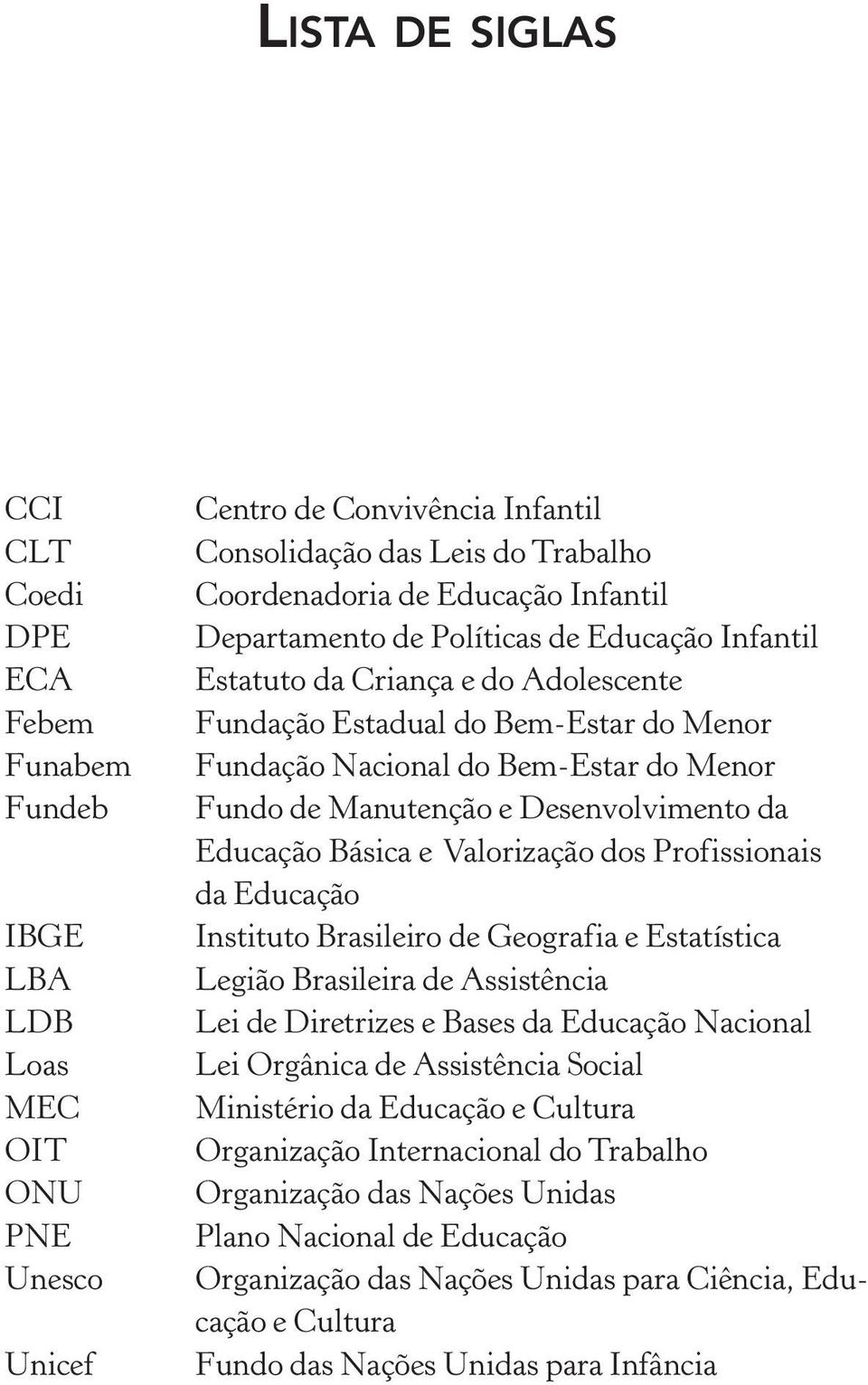 Desenvolvimento da Educação Básica e Valorização dos Profissionais da Educação Instituto Brasileiro de Geografia e Estatística Legião Brasileira de Assistência Lei de Diretrizes e Bases da Educação