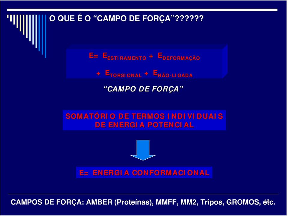 DEFORMAÇÃO NÃO-LIGADA CAMPO DE FORÇA SOMATÓRIO DE TERMOS
