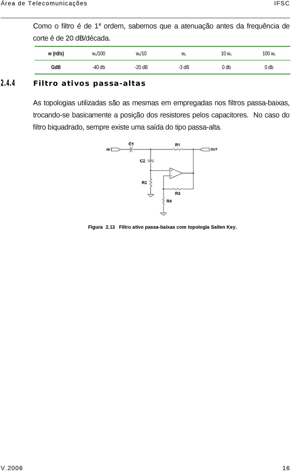 4 Filtro ativos passa-altas As topologias utilizadas são as mesmas em empregadas nos filtros passa-baixas, trocando-se