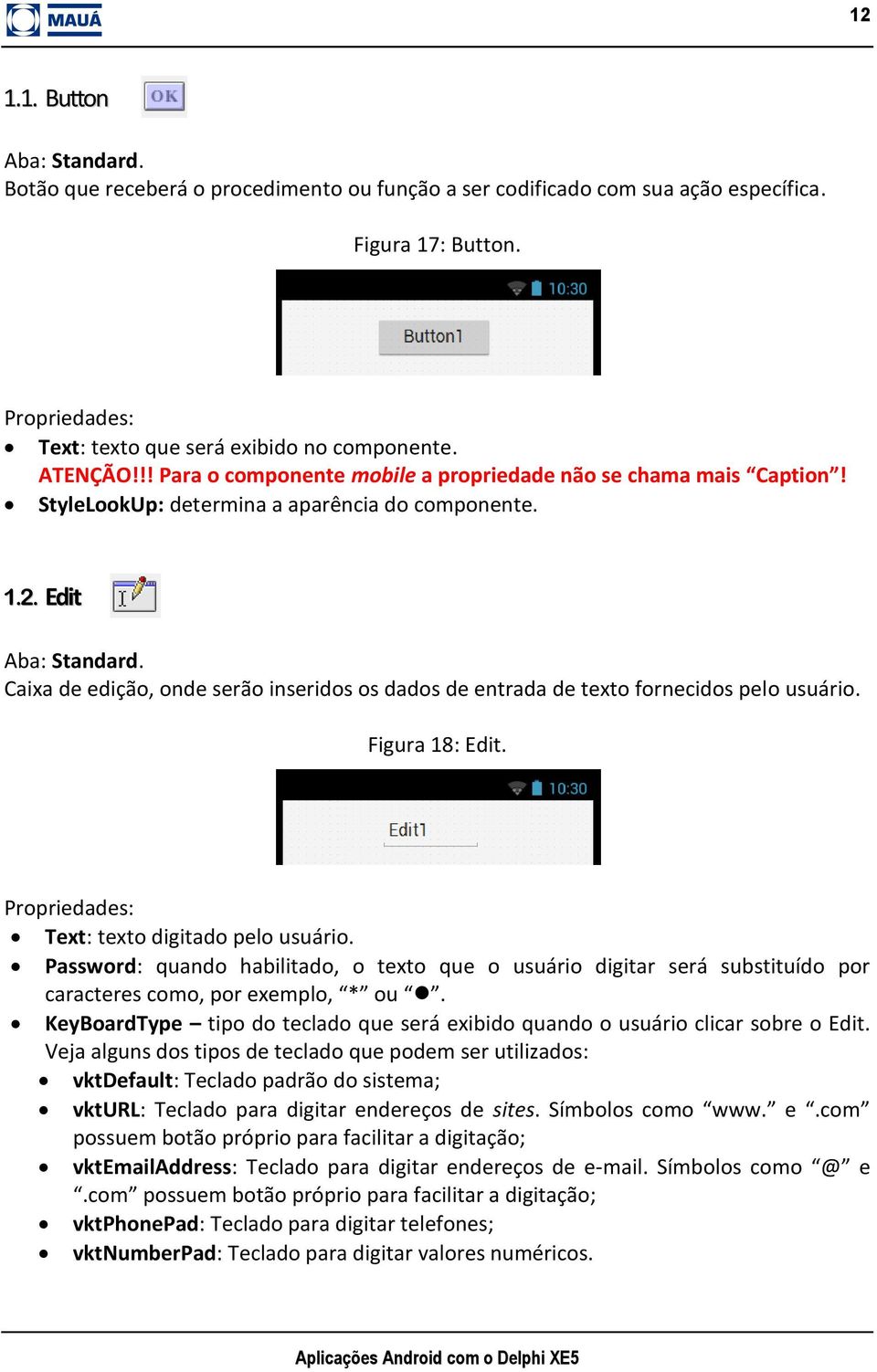 Caixa de edição, onde serão inseridos os dados de entrada de texto fornecidos pelo usuário. Figura 18: Edit. Propriedades: Text: texto digitado pelo usuário.