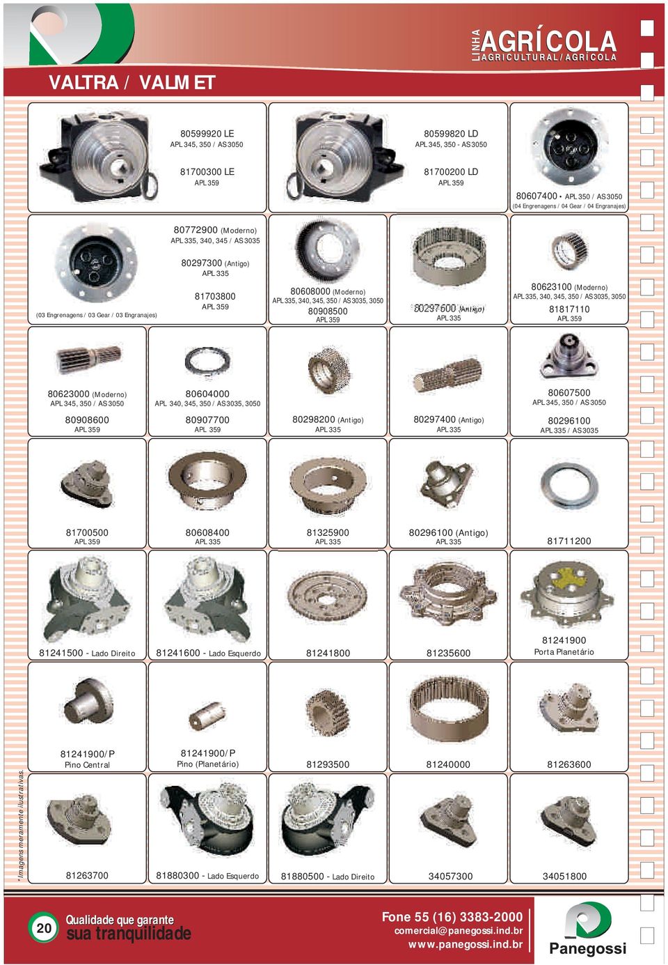 APL 335, 340, 345, 350 / AS 3035, 3050 80908500 APL 359 80297600 (Antigo) APL 335 80623100 (Moderno) APL 335, 340, 345, 350 / AS 3035, 3050 81817110 APL 359 80623000 (Moderno) APL 345, 350 / AS 3050