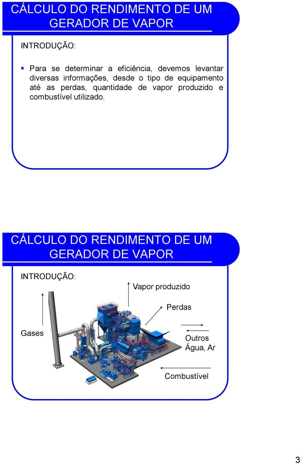 perdas, quantidade de vapor produzido e combustível utilizado.