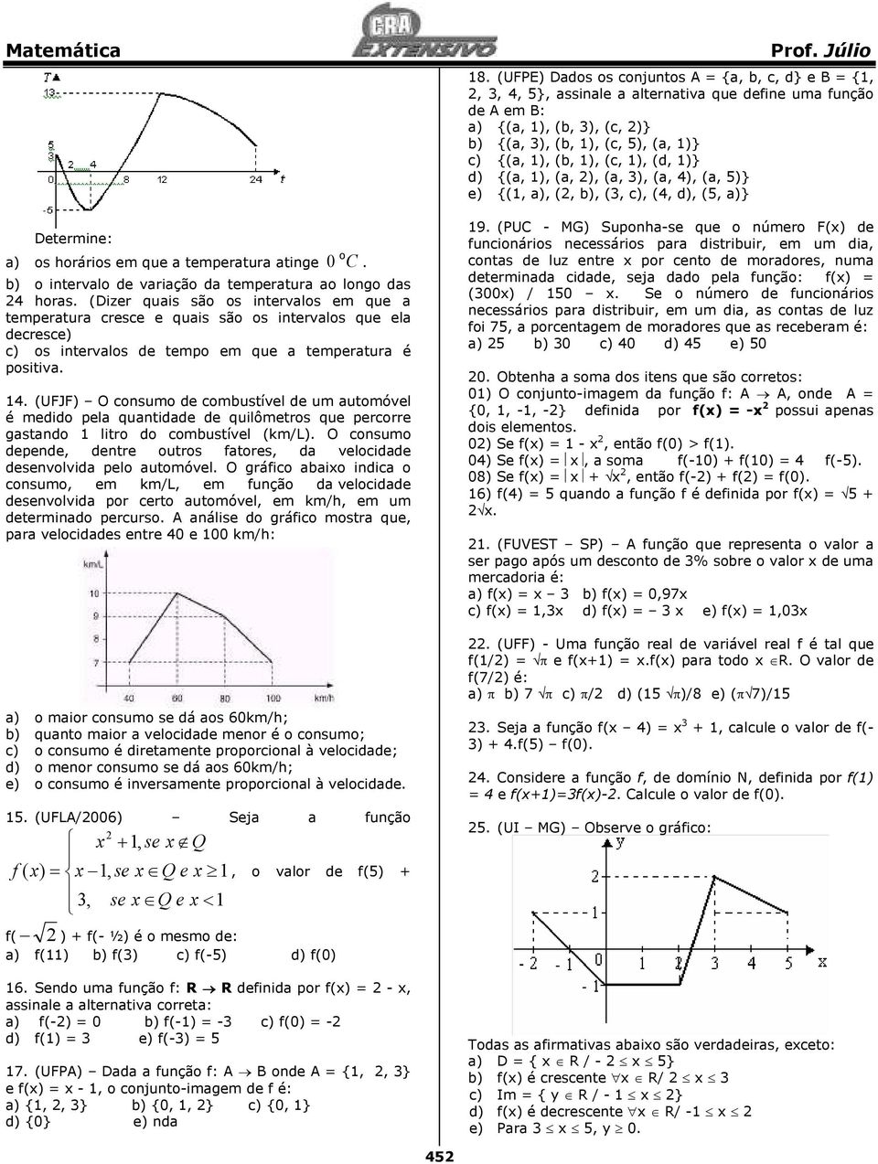 (UFJF) O consumo de combustível de um automóvel é medido pela quantidade de quilômetros que percorre gastando 1 litro do combustível (km/l).