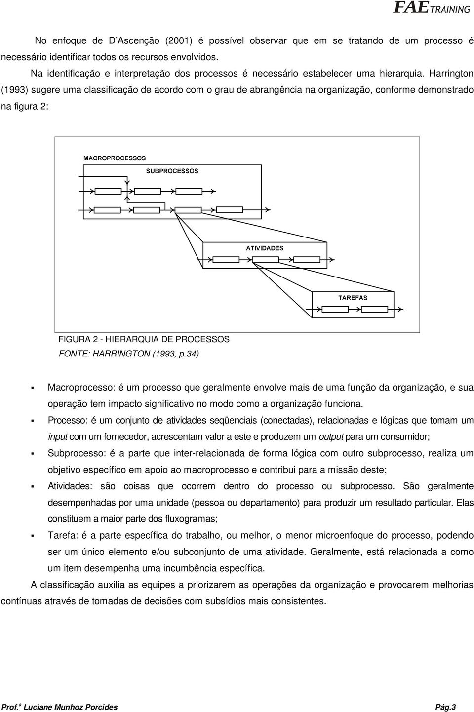 Harrington (1993) sugere uma classificação de acordo com o grau de abrangência na organização, conforme demonstrado na figura 2: FIGURA 2 - HIERARQUIA DE PROCESSOS FONTE: HARRINGTON (1993, p.