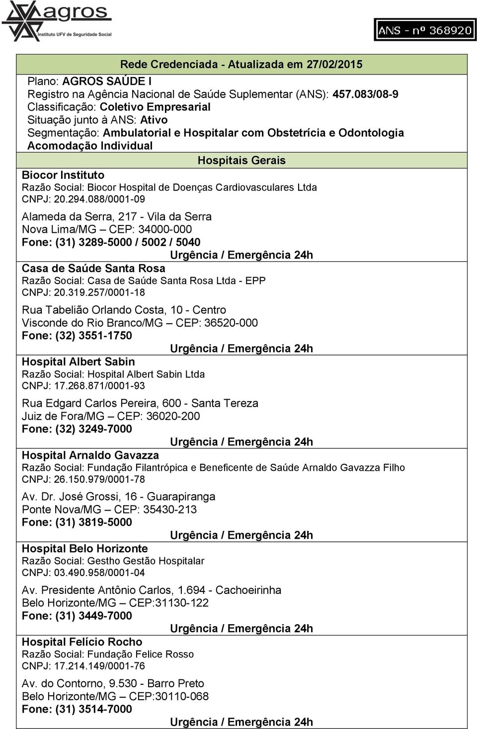 Social: Hospital de Doenças Cardiovasculares Ltda CNPJ: 20.294.