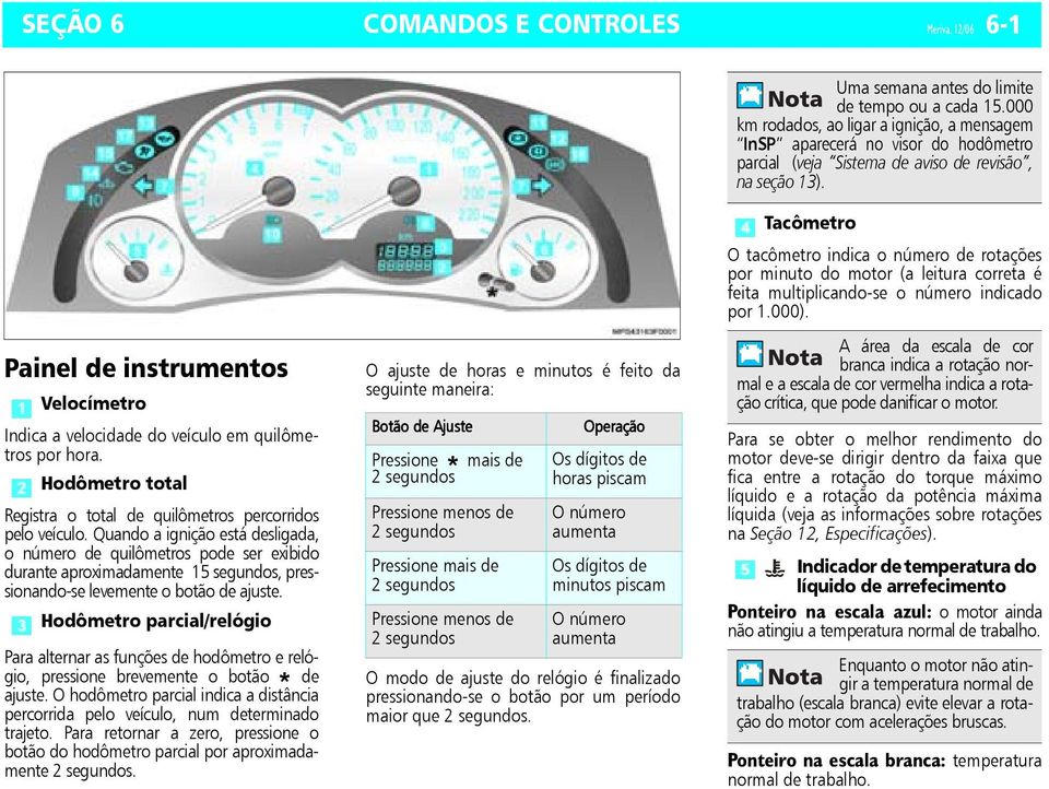 Quando a ignição está desligada, o número de quilômetros pode ser exibido durante aproximadamente 15 segundos, pressionando-se levemente o botão de ajuste.