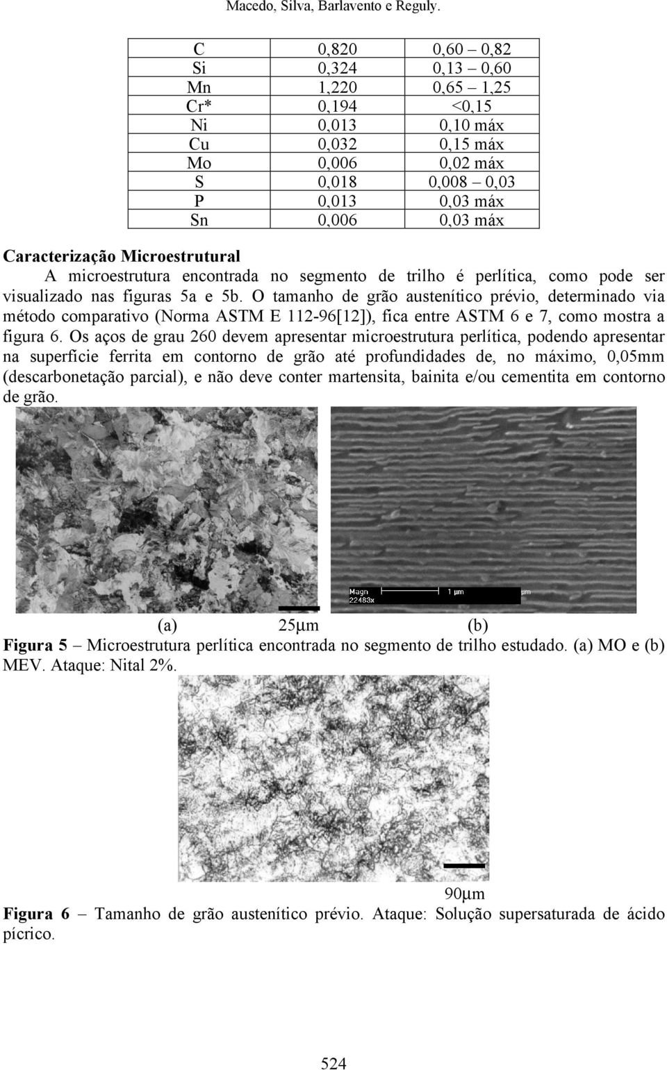 Microestrutural A microestrutura encontrada no segmento de trilho é perlítica, como pode ser visualizado nas figuras 5a e 5b.