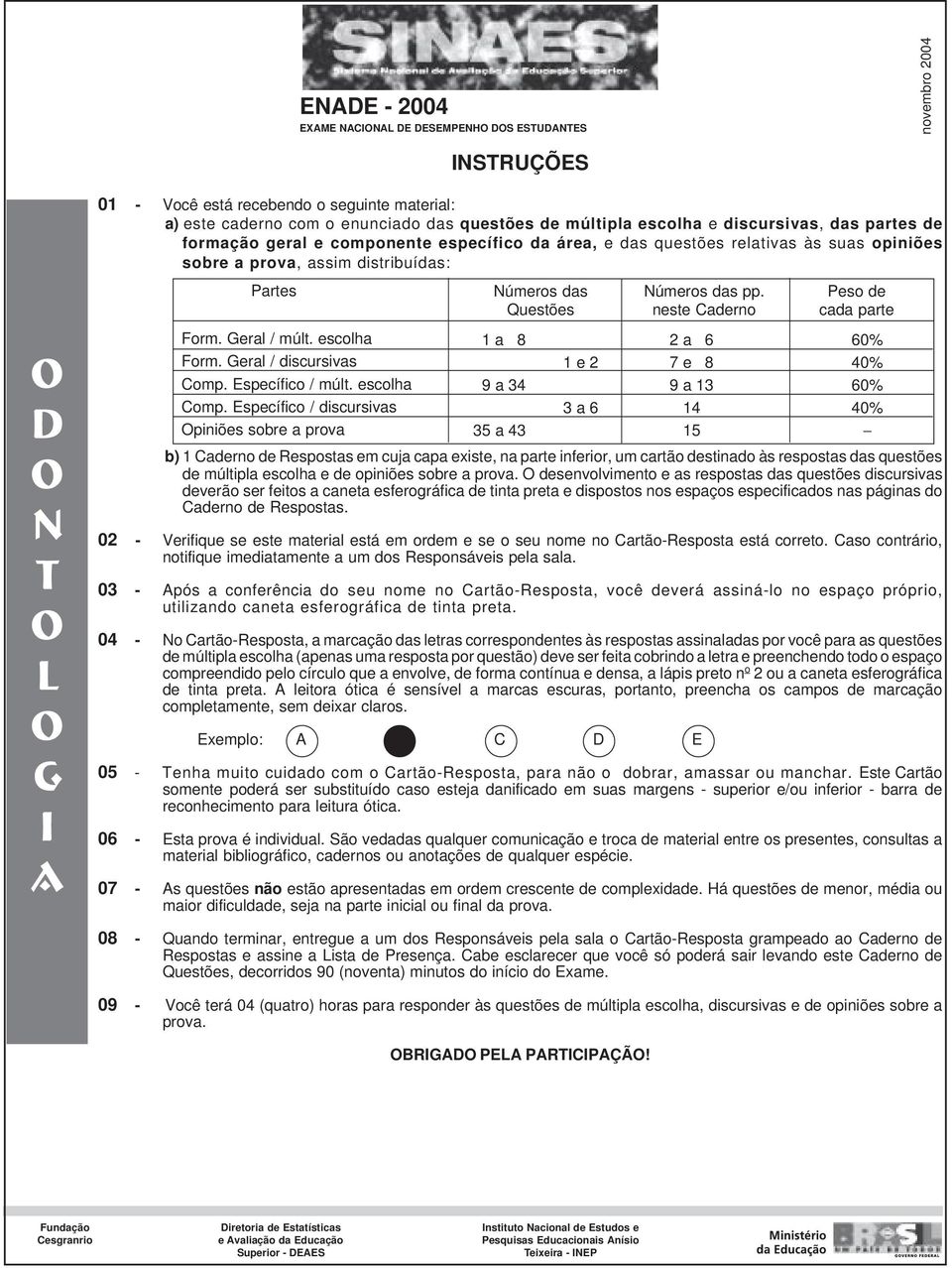 escolha Form. Geral / discursivas Comp. Específico / múlt. escolha Comp.