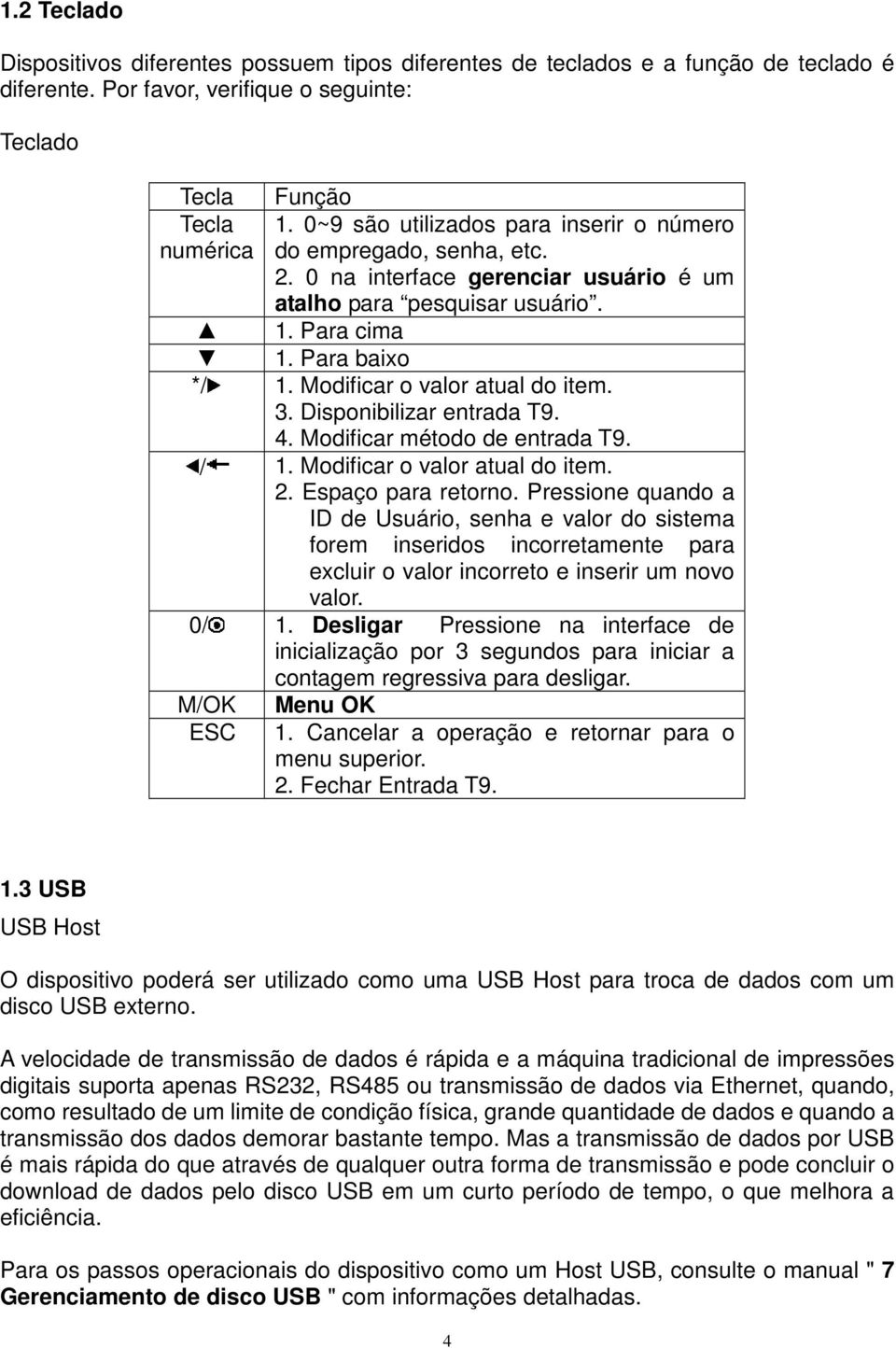 Modificar o valor atual do item. 3. Disponibilizar entrada T9. 4. Modificar método de entrada T9. / 1. Modificar o valor atual do item. 2. Espaço para retorno.