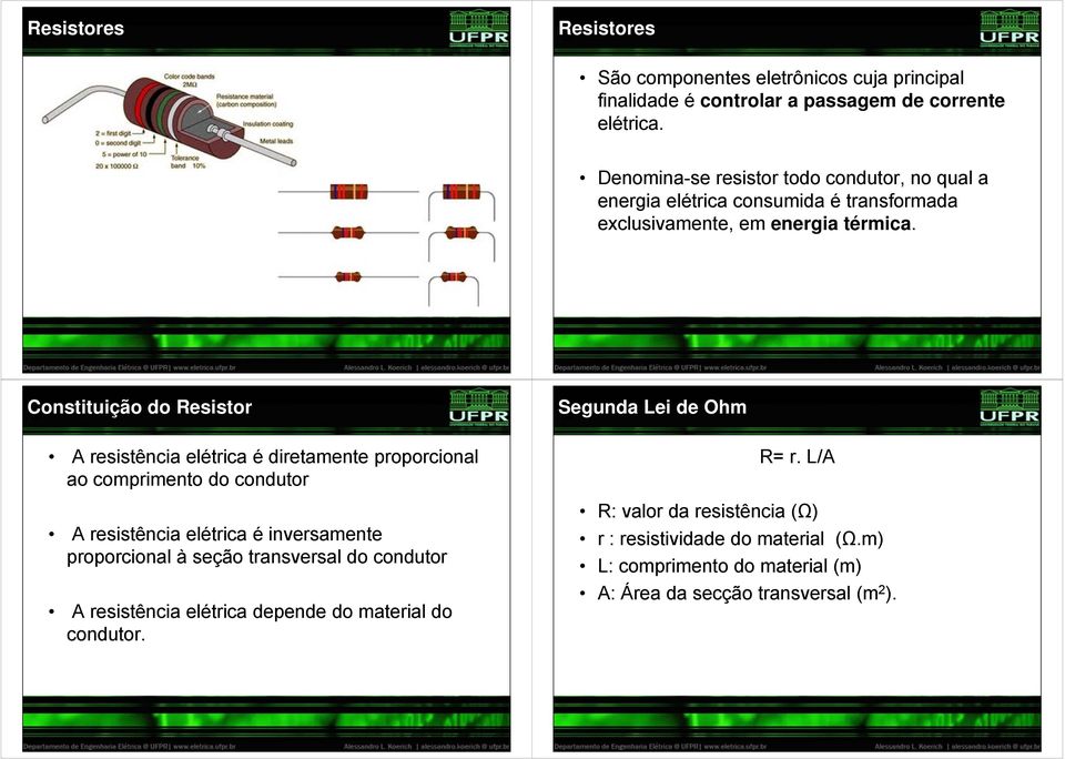 Constituição do Resistor Segunda Lei de Ohm A resistência elétrica é diretamente proporcional ao comprimento do condutor A resistência elétrica é inversamente