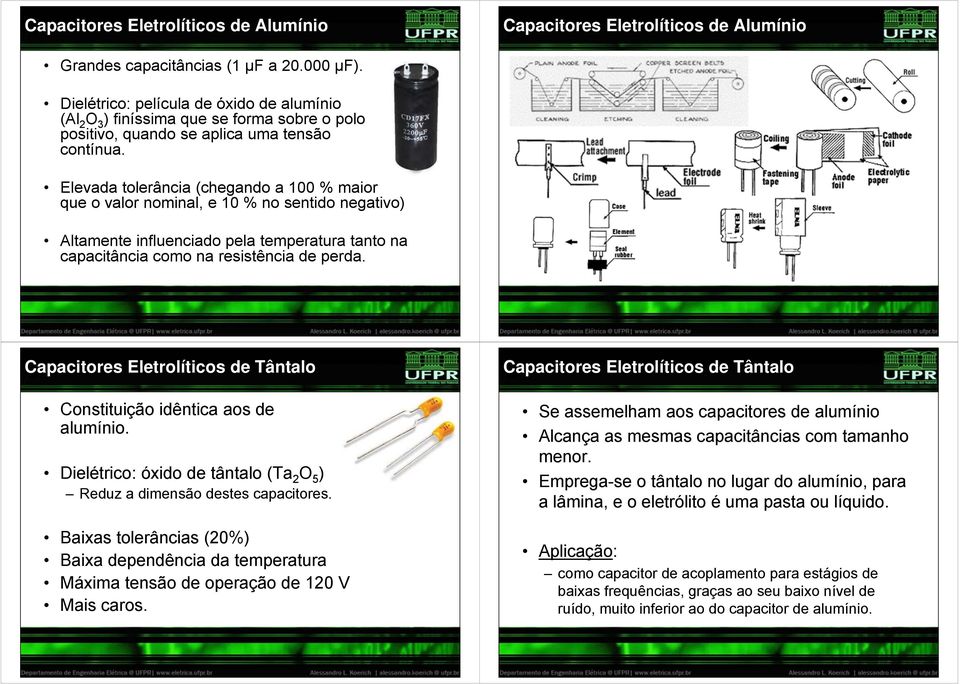 Elevada tolerância (chegando a 100 % maior que o valor nominal, e 10 % no sentido negativo) Altamente influenciado pela temperatura tanto na capacitância como na resistência de perda.