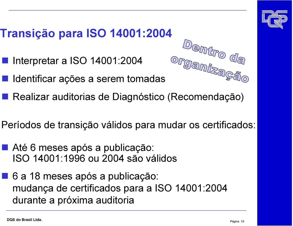 certificados: Até 6 meses após a publicação: ISO 14001:1996 ou 2004 são válidos 6 a 18 meses após a