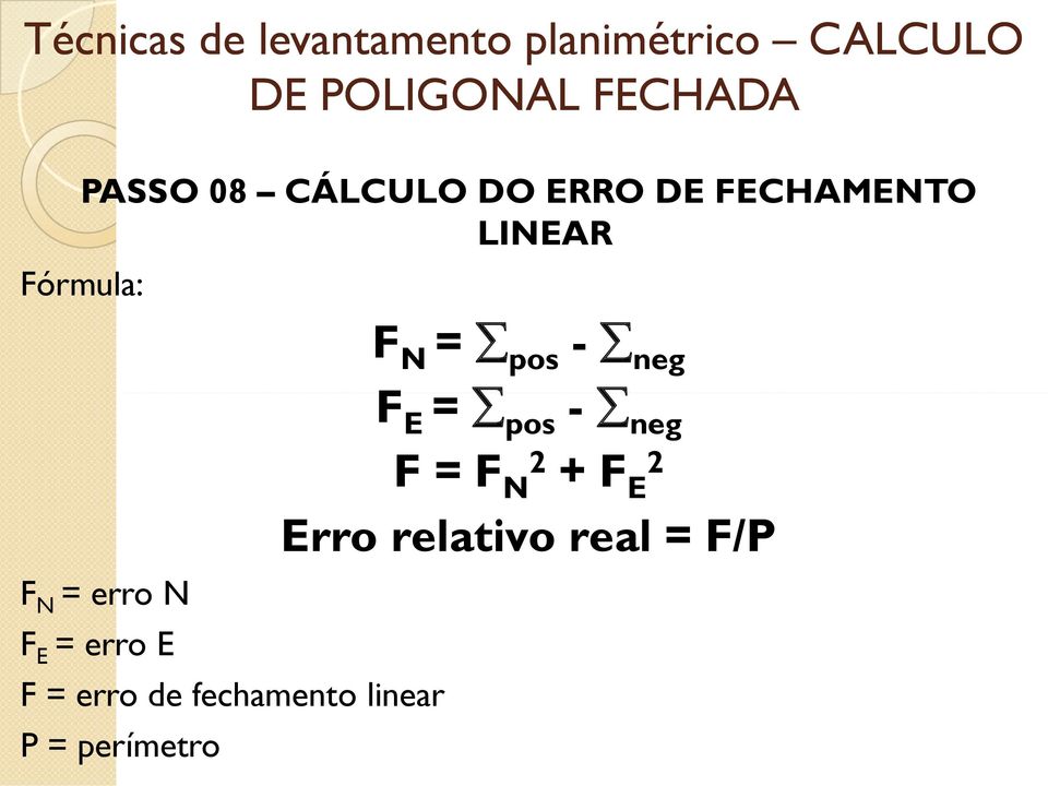 de fechamento linear P = perímetro F N = pos - neg F