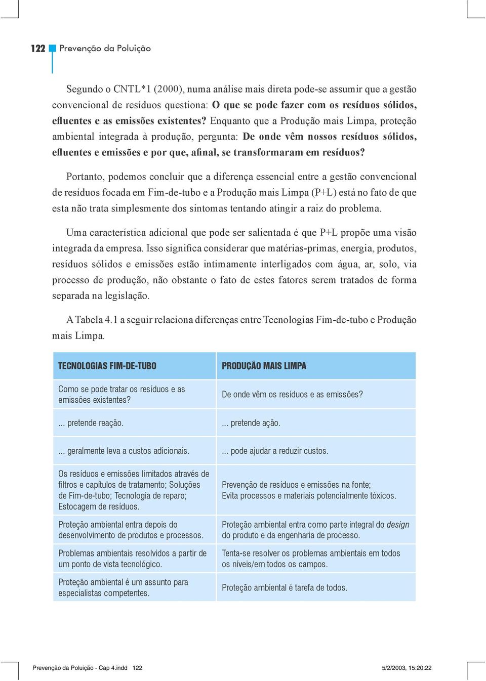 Enquanto que a Produção mais Limpa, proteção ambiental integrada à produção, pergunta: De onde vêm nossos resíduos sólidos, efluentes e emissões e por que, afinal, se transformaram em resíduos?