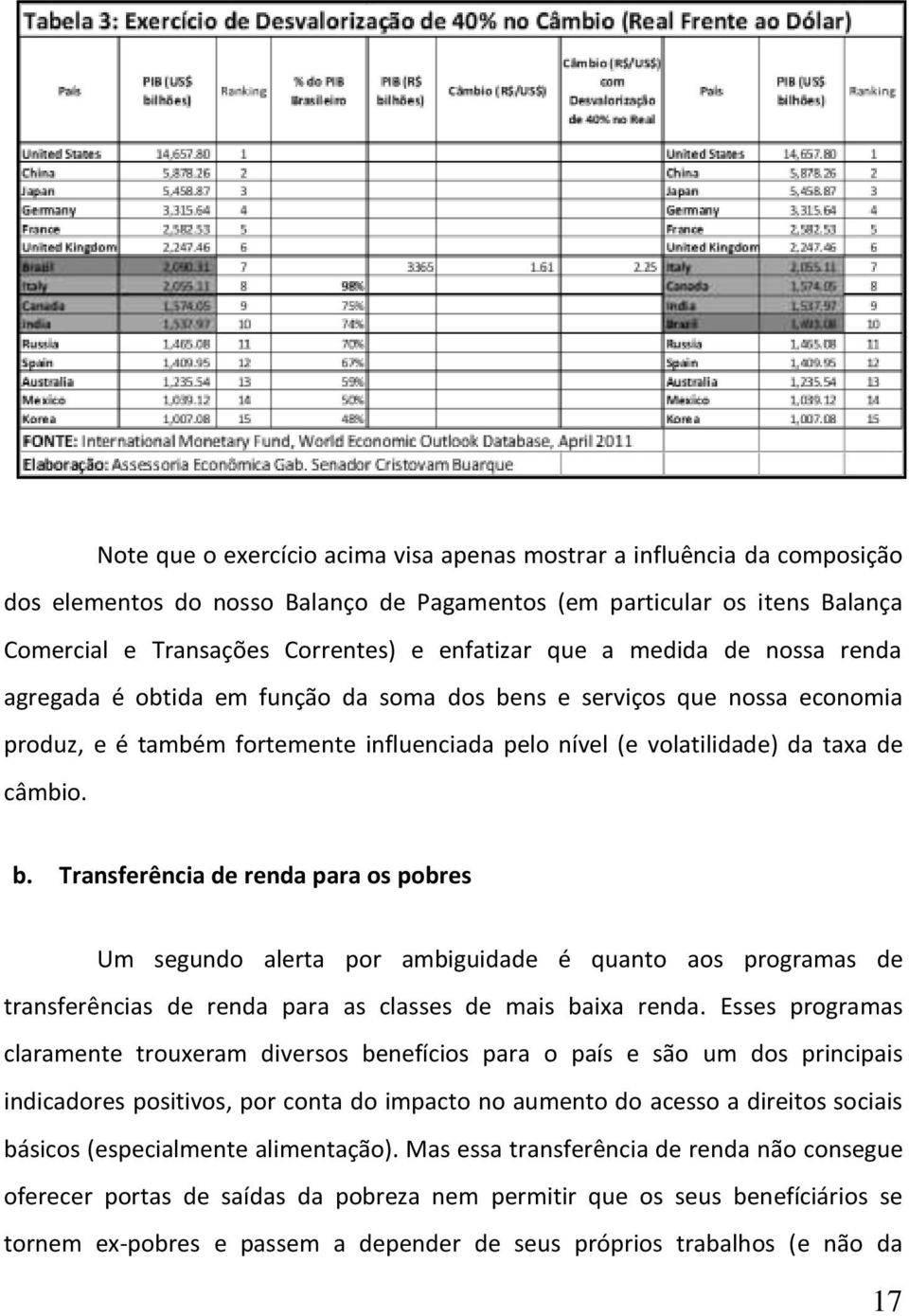 ns e serviços que nossa economia produz, e é também fortemente influenciada pelo nível (e volatilidade) da taxa de câmbio. b.