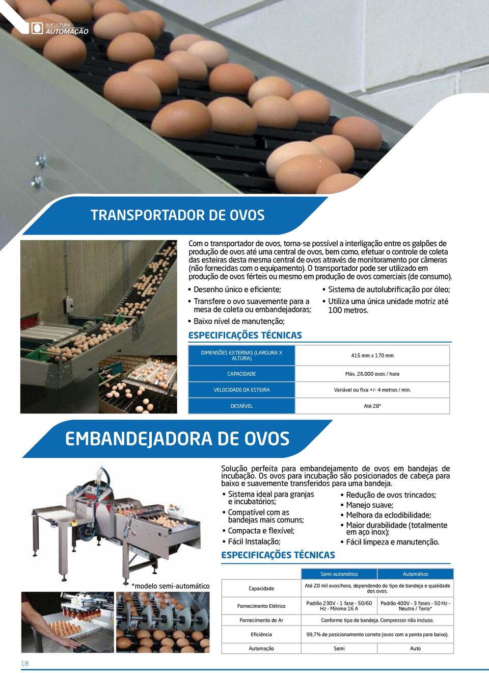 O transportador pode ser utilizado em produção de ovos férteis ou mesmo em produção de ovos comerciais (de consumo).