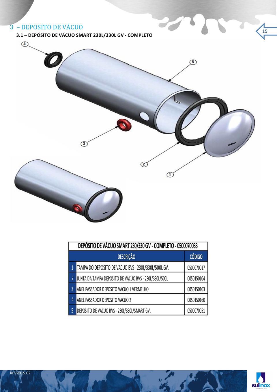 0500070033 1 TAMPA DO DEPOSITO DE VACUO BVS - 230L/330L/500L GV.