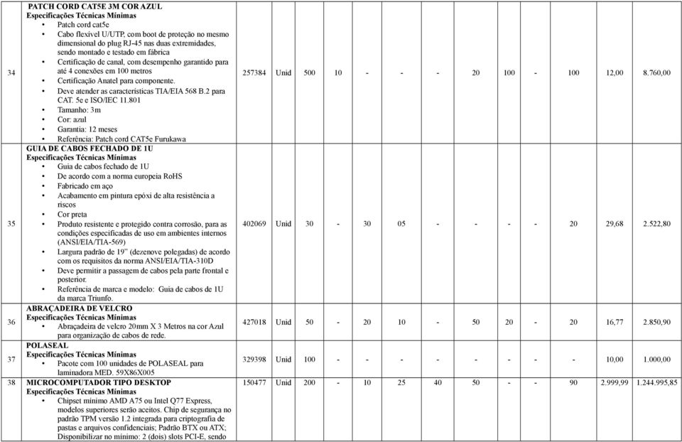 801 Tamanho: 3m Cor: azul Garantia: 12 meses Referência: Patch cord CAT5e Furukawa GUIA DE CABOS FECHADO DE 1U Guia de cabos fechado de 1U De acordo com a norma europeia RoHS Fabricado em aço