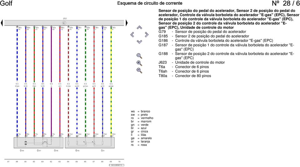 G185 - Sens 2 de posição do pedal do acelerad G186 - Contle da válvula bboleta do acelerad "E-gas" (EPC) G187 - Sens de posição 1 do contle da válvula bboleta do acelerad "Egas" (EPC) G188 - Sens