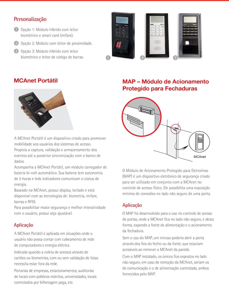 1 2 3 MCAnet Portátil MAP Módulo de Acionamento Protegido para Fechaduras A MCAnet Portátil é um dispositivo criado para promover mobilidade aos usuários dos sistemas de acesso.