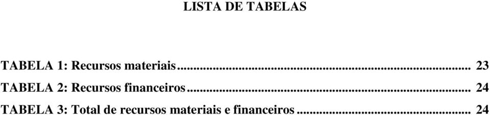 .. 23 TABELA 2: Recursos financeiros.