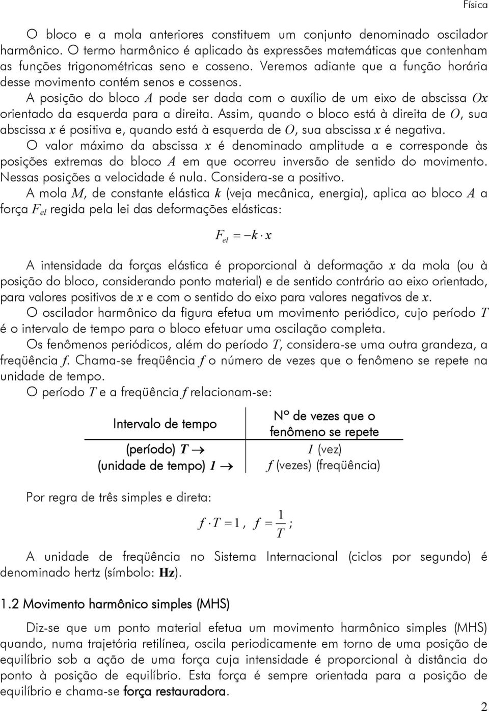 A posição do bloco A pode ser dada com o auxílio de um eixo de abscissa Ox orientado da esquerda para a direita.