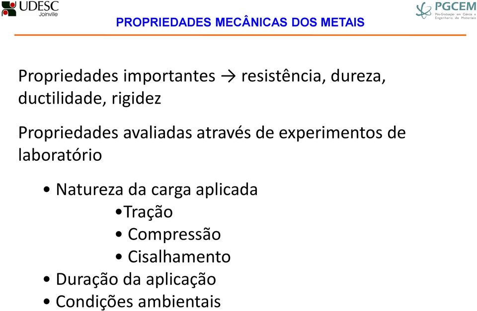 experimentos de laboratório Natureza da carga aplicada