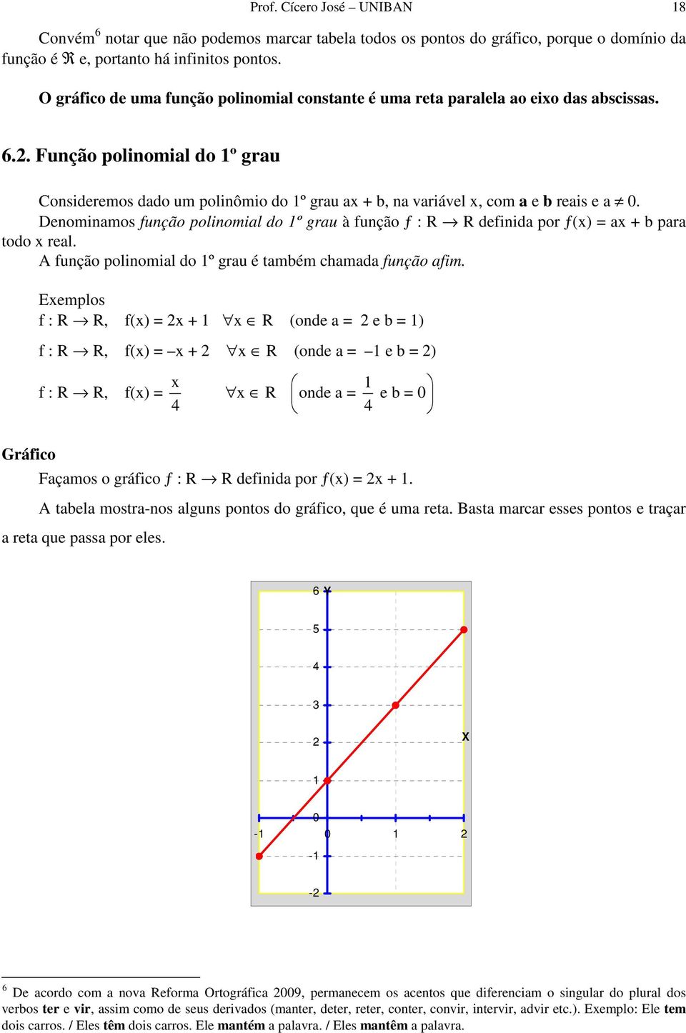 . Função polinomial do 1º grau Consideremos dado um polinômio do 1º grau ax + b, na variável x, com a e b reais e a 0.