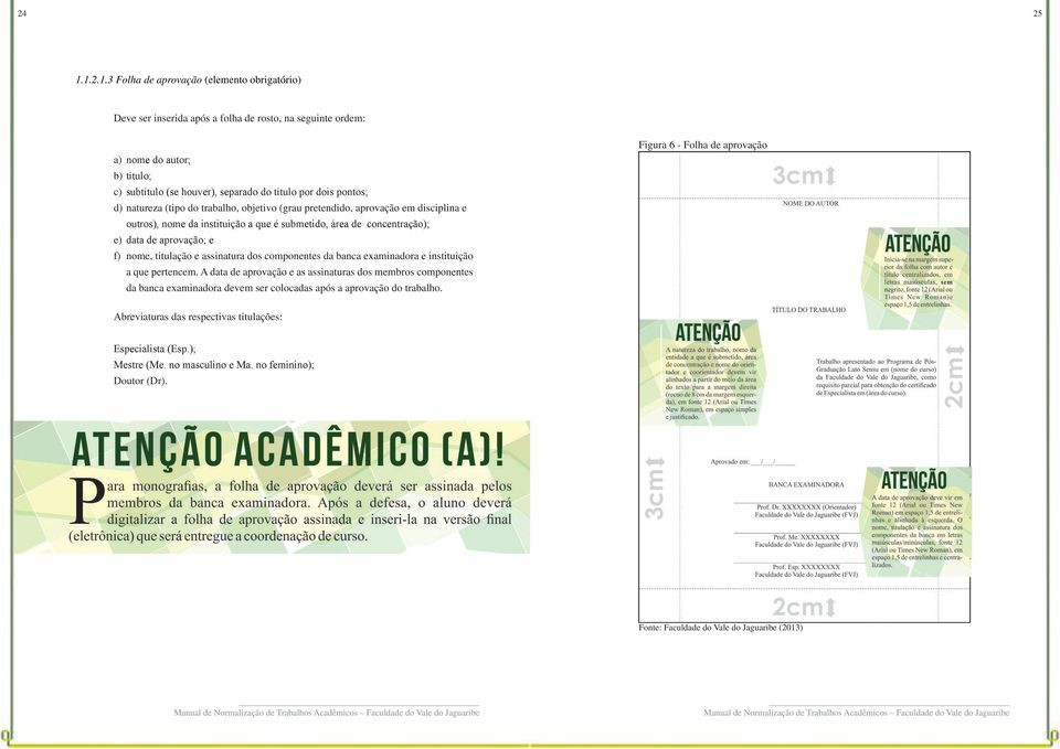 pontos; d) natureza (tipo do trabalho, objetivo (grau pretendido, aprovação em disciplina e outros), nome da instituição a que é submetido, área de concentração); e) data de aprovação; e f)