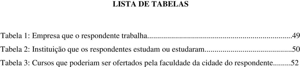 ..49 Tabela 2: Instituição que os respondentes estudam