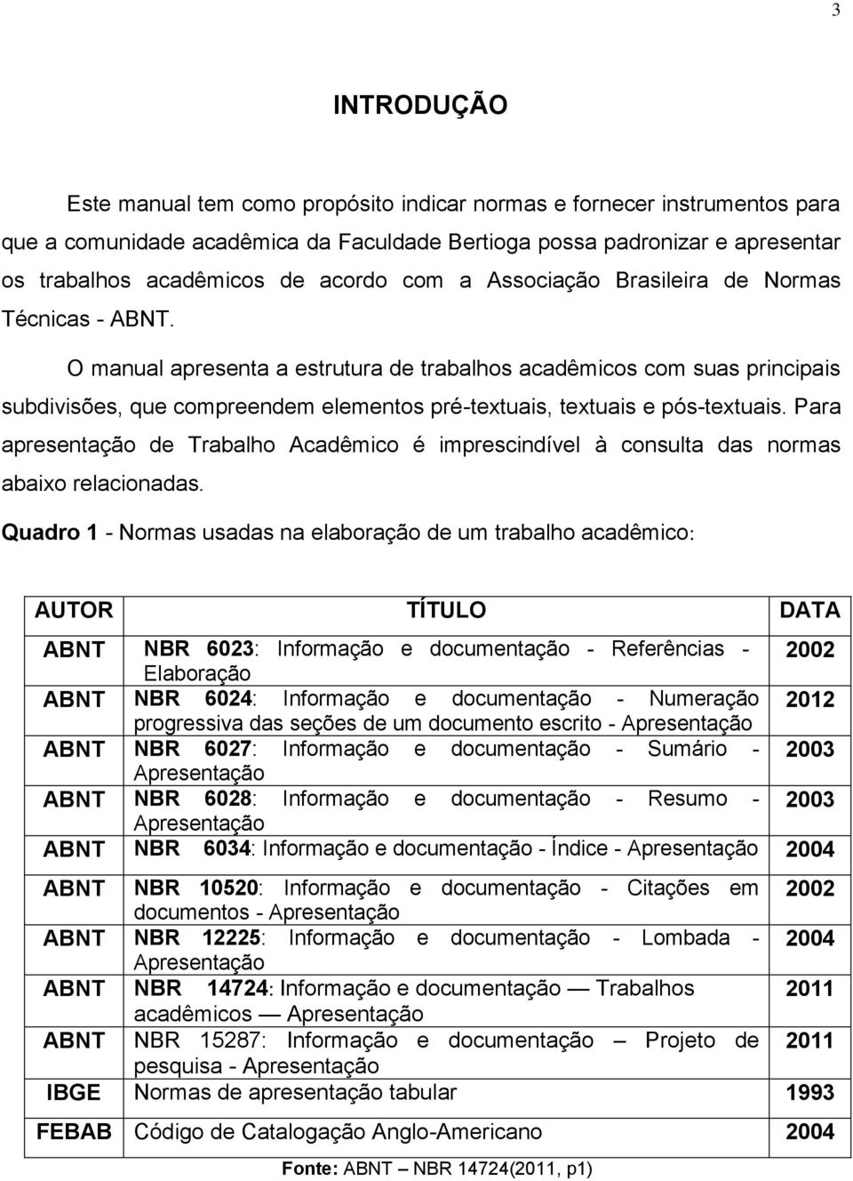 O manual apresenta a estrutura de trabalhos acadêmicos com suas principais subdivisões, que compreendem elementos pré-textuais, textuais e pós-textuais.