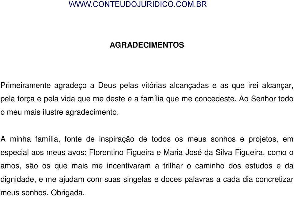 A minha família, fonte de inspiração de todos os meus sonhos e projetos, em especial aos meus avos: Florentino Figueira e Maria José da