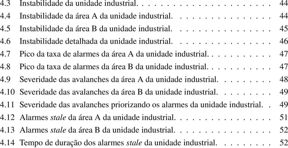 8 Pico da taxa de alarmes da área B da unidade industrial........... 47 4.9 Severidade das avalanches da área A da unidade industrial......... 48 4.