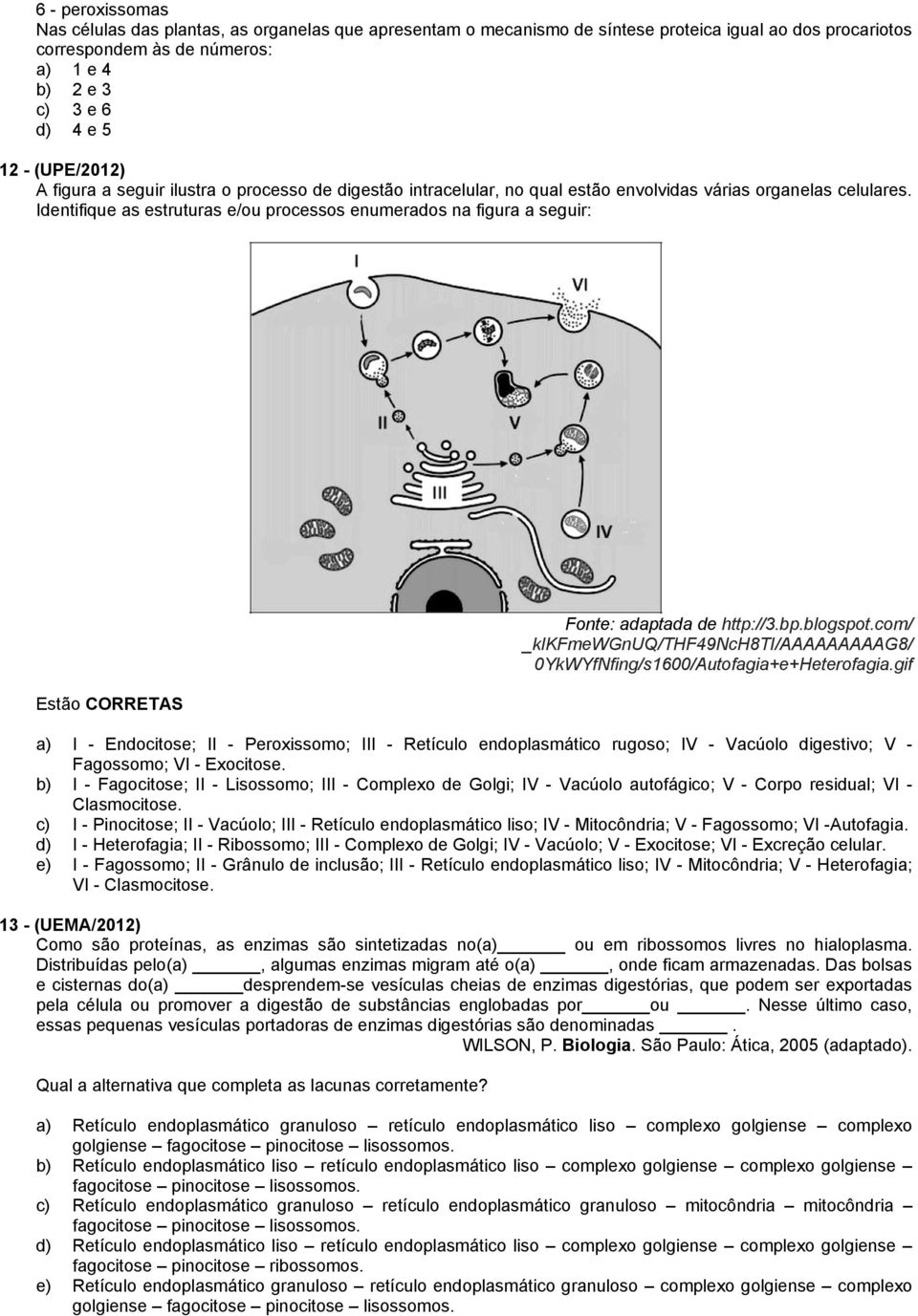 Identifique as estruturas e/ou processos enumerados na figura a seguir: Estão ORRETS Fonte: adaptada de http://3.bp.blogspot.com/ _klkfmewgnuq/thf49nch8ti/g8/ 0YkWYfNfing/s1600/utofagia+e+Heterofagia.