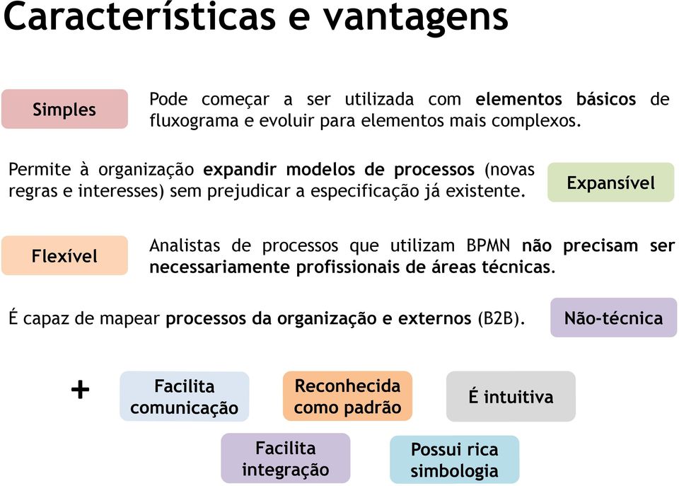 Permite à organização expandir modelos de processos (novas regras e interesses) sem prejudicar a especificação já