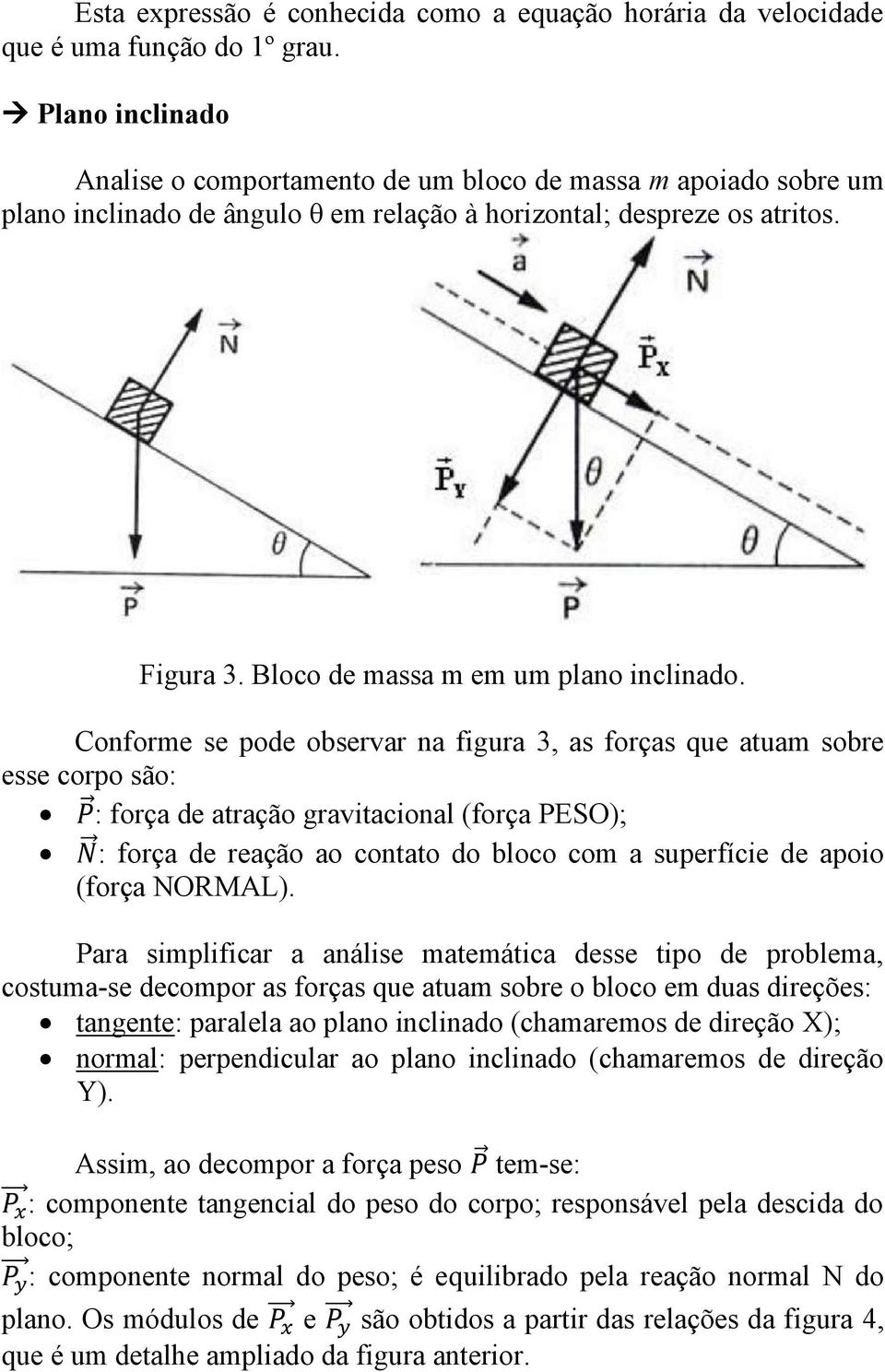 Bloco de massa m em um plano inclinado.