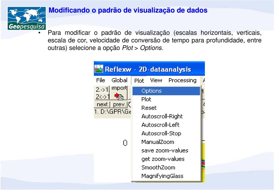 verticais, escala de cor, velocidade de conversão de tempo