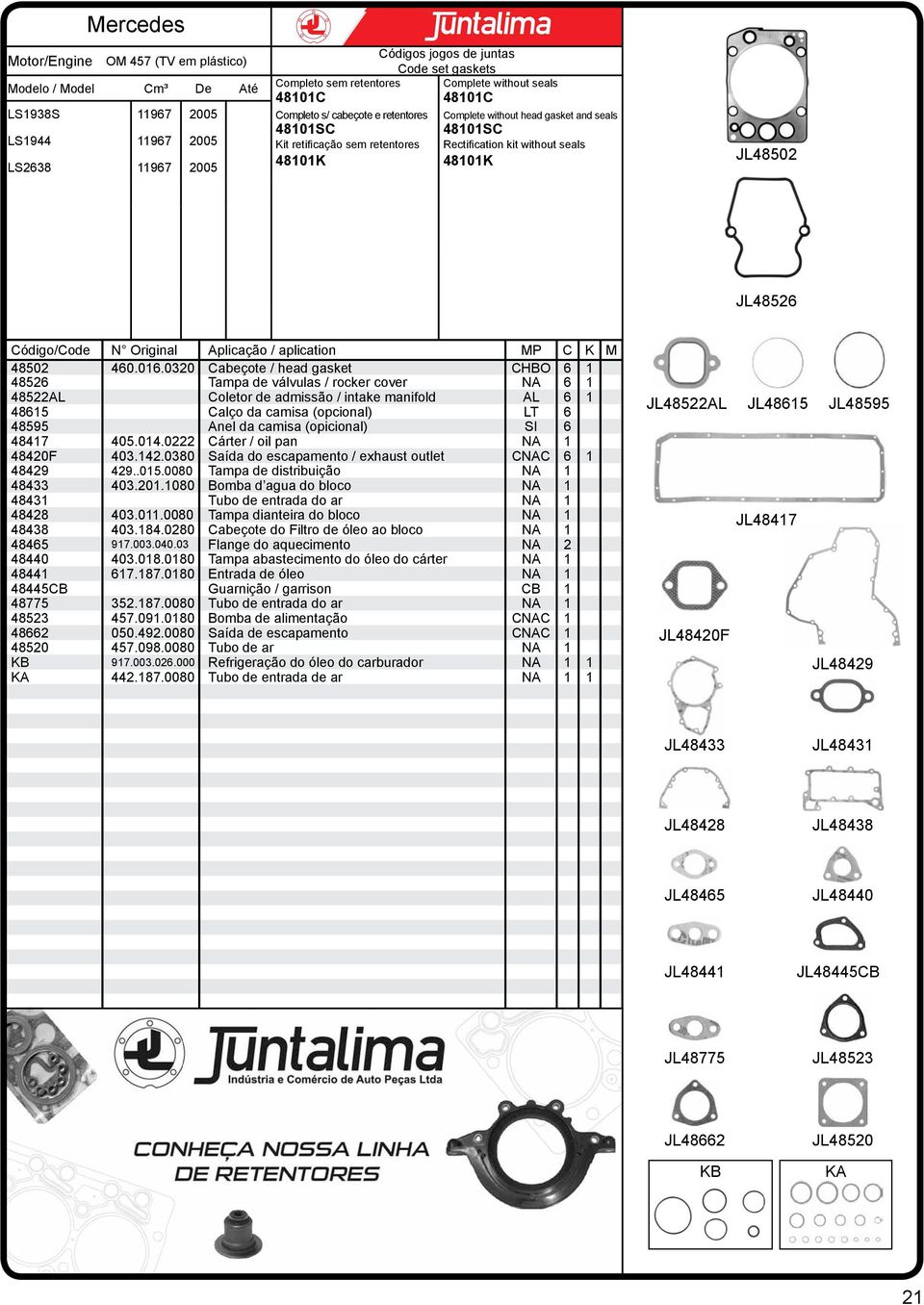 0320 Cabeçote / head gasket CHBO 6 1 48526 Tampa de válvulas / rocker cover NA 6 1 48522AL Coletor de admissão / intake manifold AL 6 1 48615 Calço da camisa (opcional) LT 6 48595 Anel da camisa