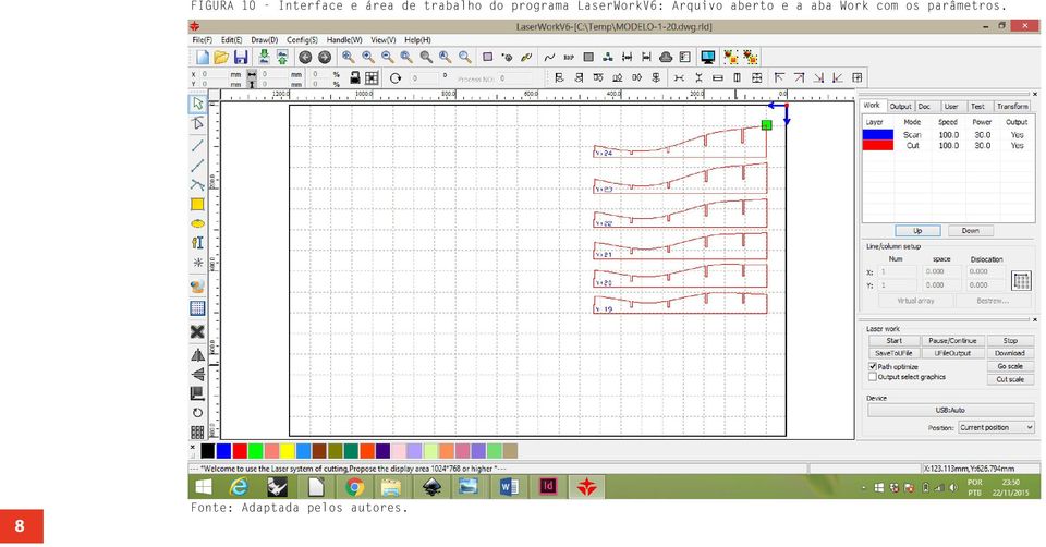 Arquivo aberto e a aba Work com os