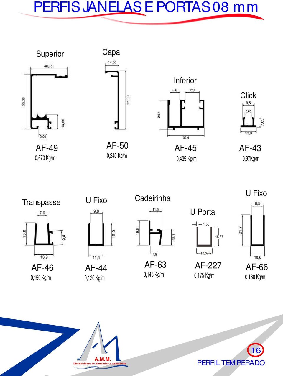 Superior U Fixo Cadeirinha U Porta U Fixo AF-46 AF-44 AF-63 AF-227