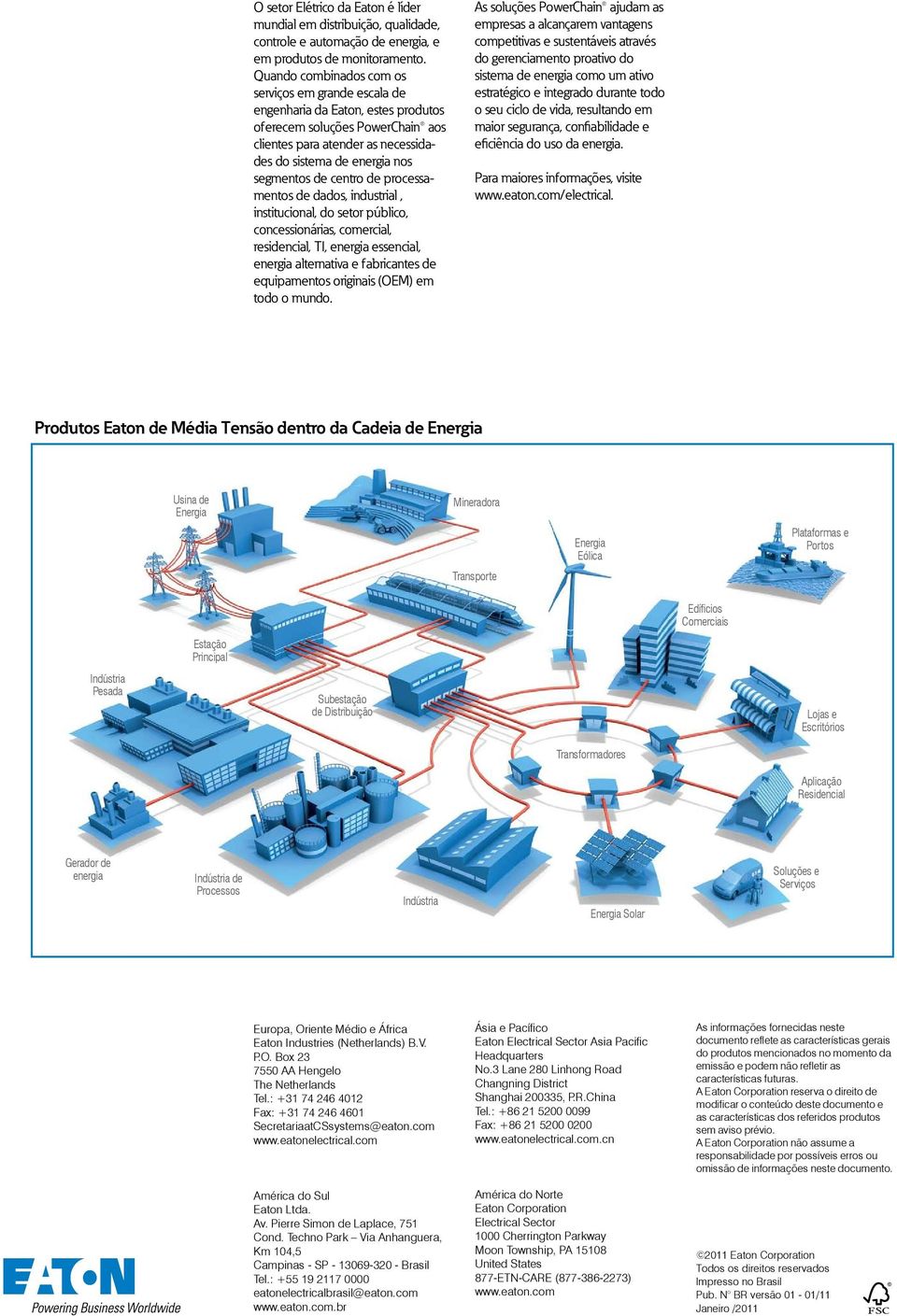 centro de processamentos de dados, industrial, institucional, do setor público, concessionárias, comercial, residencial, TI, energia essencial, energia alternativa e fabricantes de equipamentos