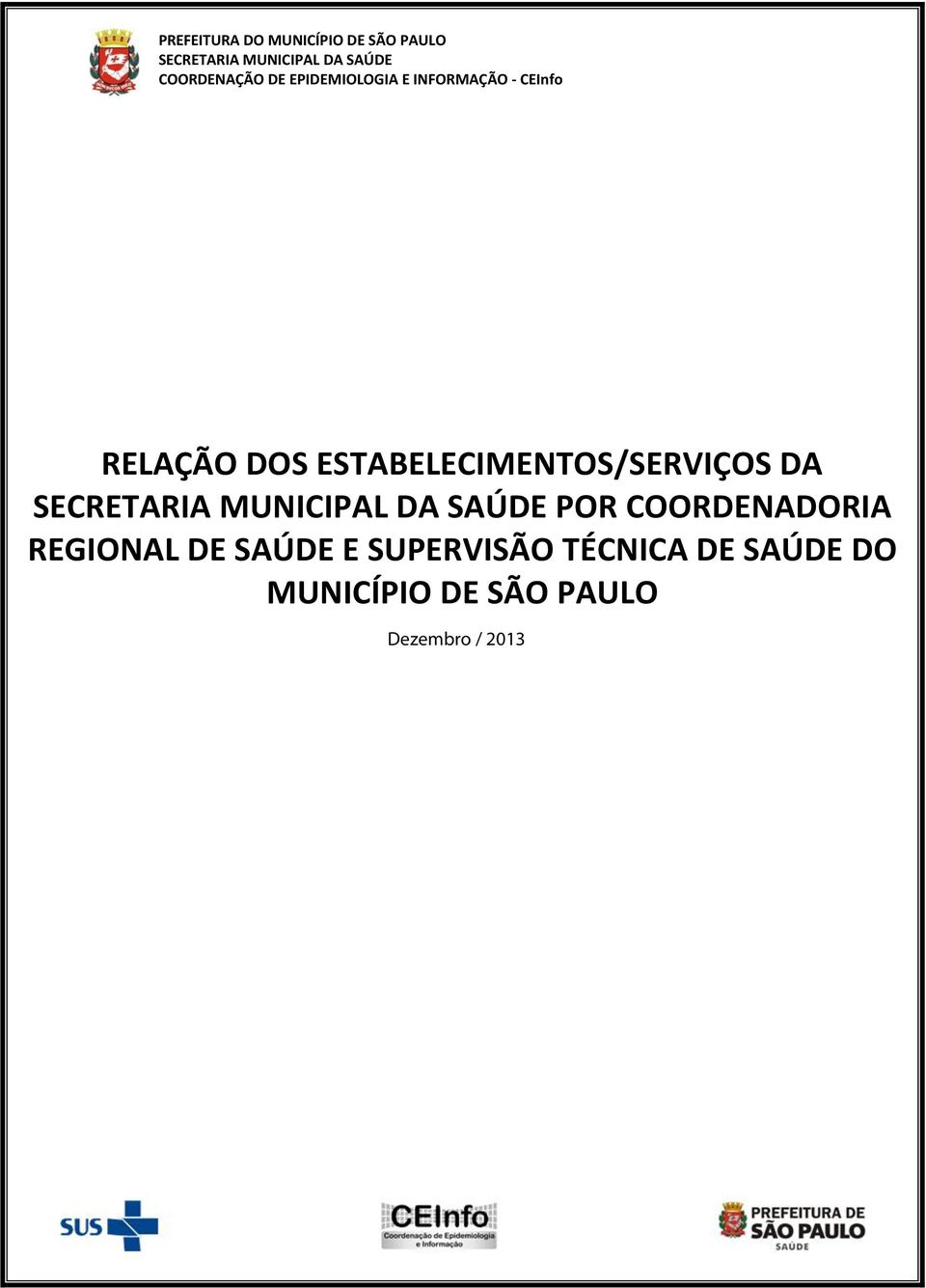 ESTABELECIMENTOS/SERVIÇOS DA SECRETARIA MUNICIPAL DA SAÚDE POR