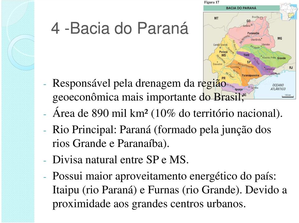 - Rio Principal: Paraná (formado pela junção dos rios Grande e Paranaíba).
