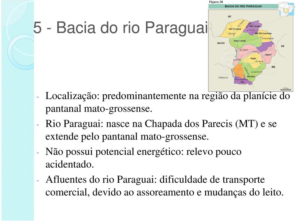 - Rio Paraguai: nasce na Chapada dos Parecis (MT) e se extende pelo pantanal  - Não possui