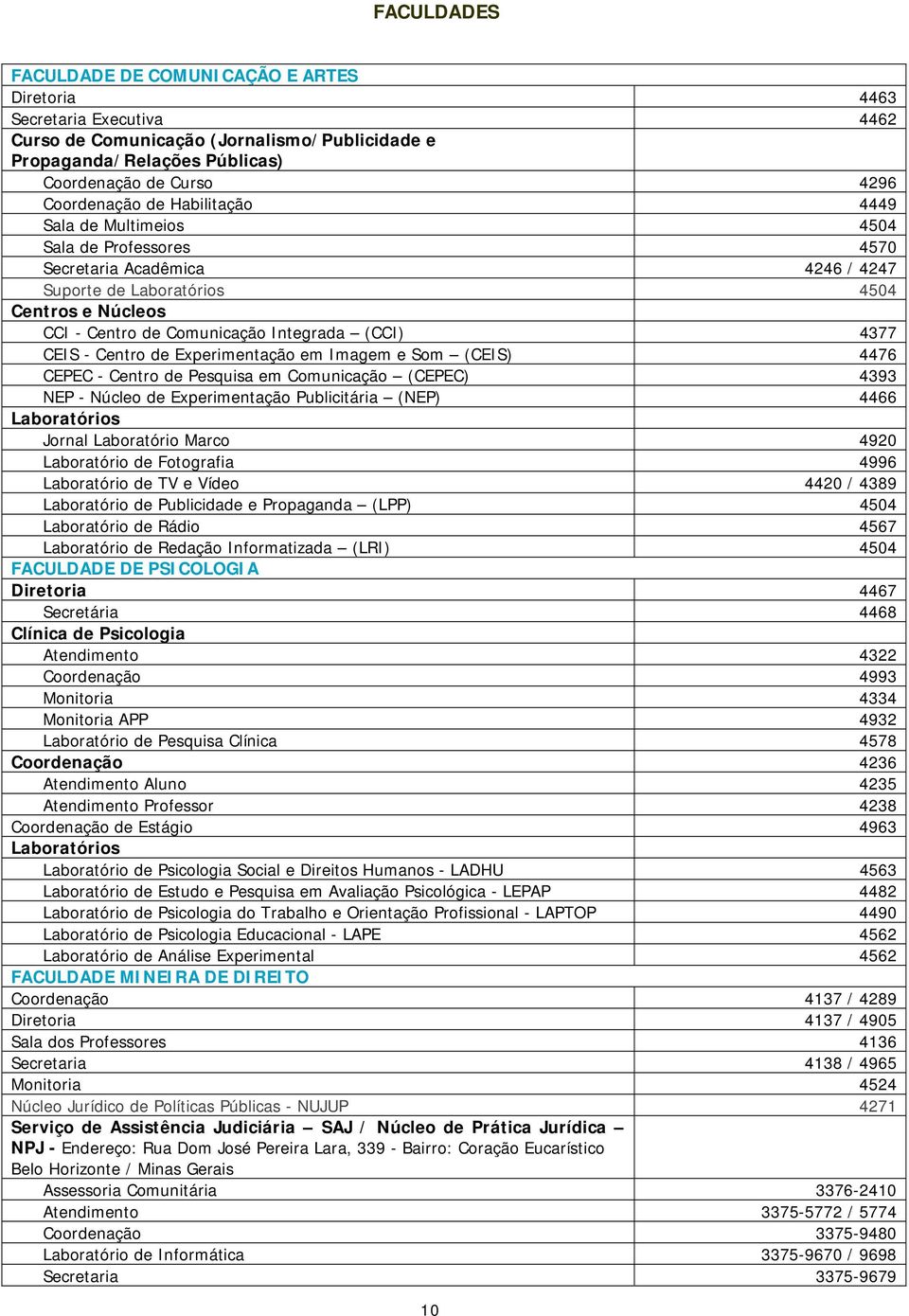 CEIS - Centro de Experimentação em Imagem e Som (CEIS) 4476 CEPEC - Centro de Pesquisa em Comunicação (CEPEC) 4393 NEP - Núcleo de Experimentação Publicitária (NEP) 4466 Laboratórios Jornal