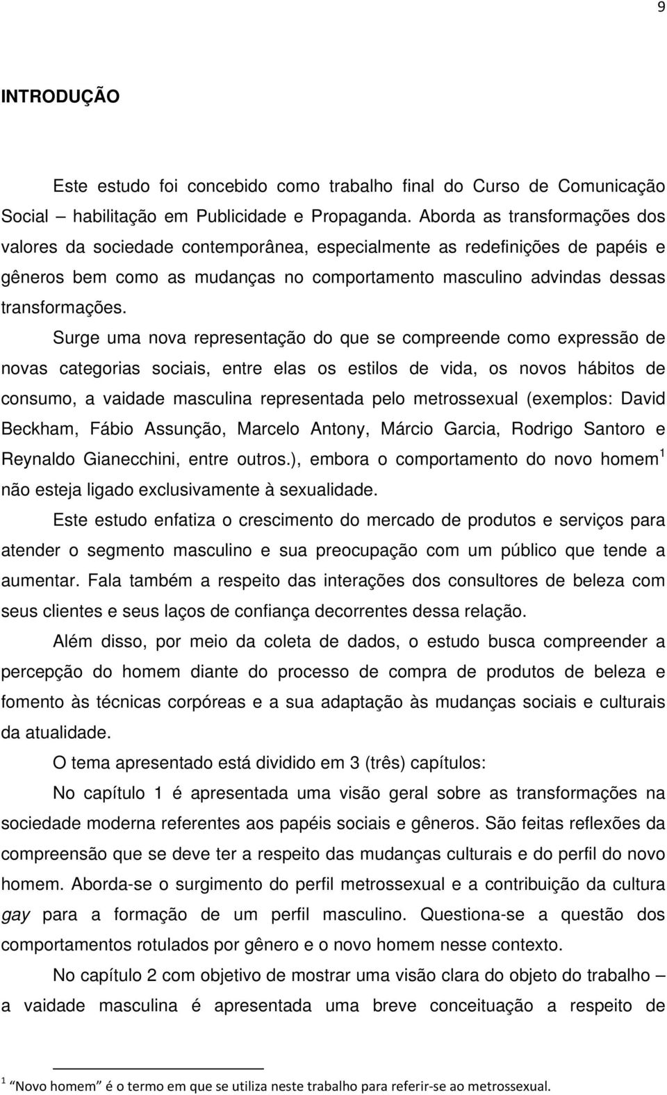 Surge uma nova representação do que se compreende como expressão de novas categorias sociais, entre elas os estilos de vida, os novos hábitos de consumo, a vaidade masculina representada pelo