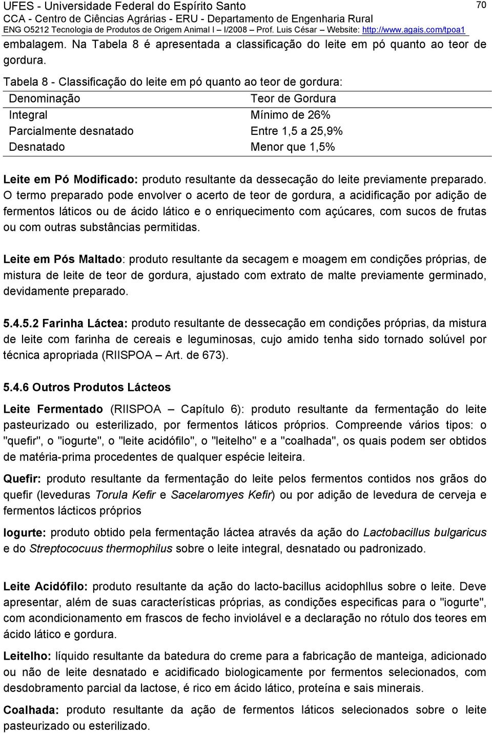 Modificado: produto resultante da dessecação do leite previamente preparado.