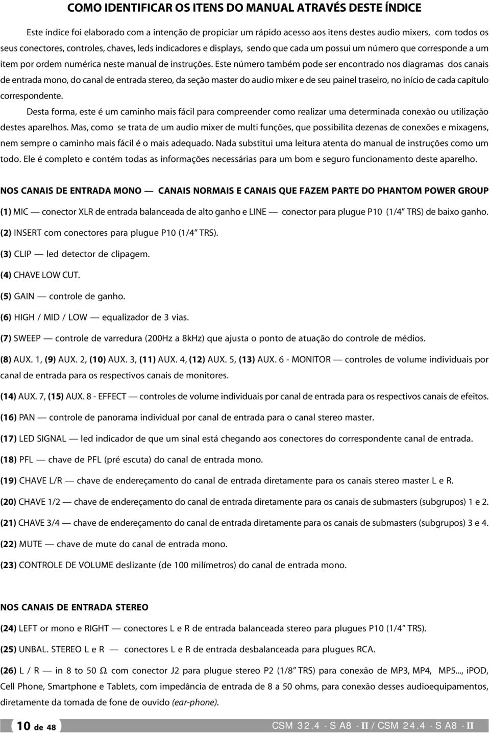 Este número também pode ser encontrado nos diagramas dos canais de entrada mono, do canal de entrada stereo, da seção master do audio mixer e de seu painel traseiro, no início de cada capítulo